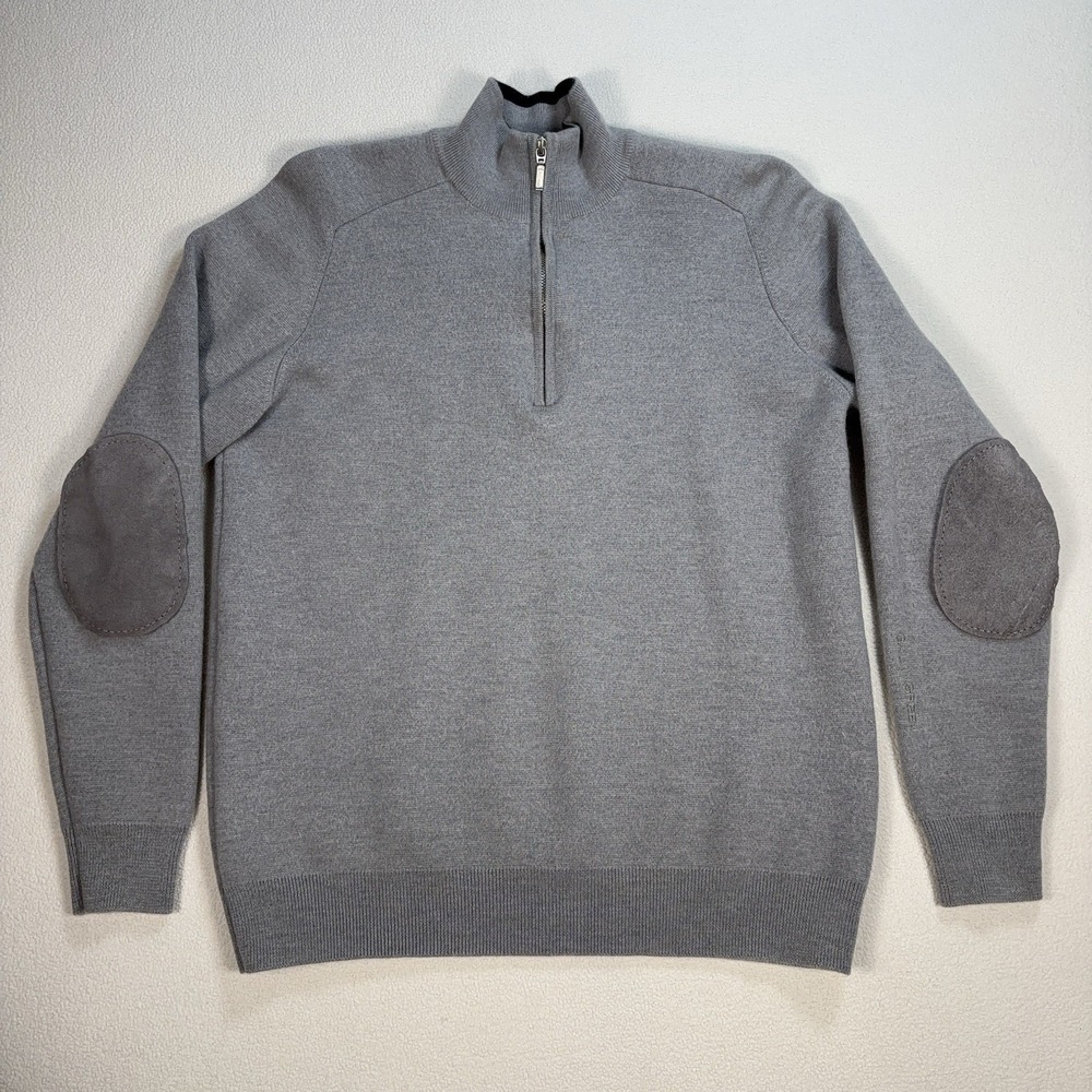 Galvin Green Merino‎ Wool 1/4 Zip Men's L Gray Elbow Patches Golf Pullover READ